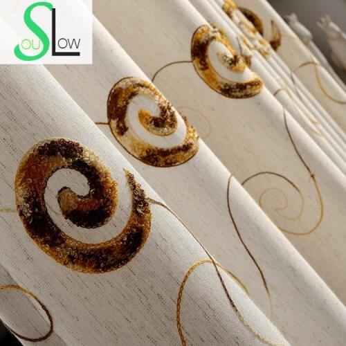 Slow Soul Comma Brown Purple Cotton Embroidered French Window Geometric Curtains For Living Room Curtain Kitchen Bedroom Baby