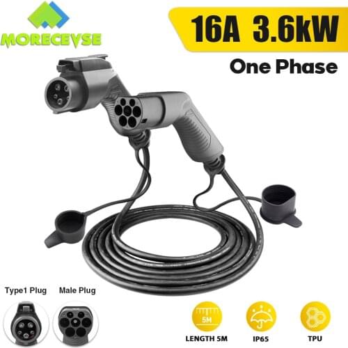 Morec EV Charging Cable 16A 3.6KW for Electric Car Charger Station Type 1 to Type 2 SAE J1772 5M 1Phase