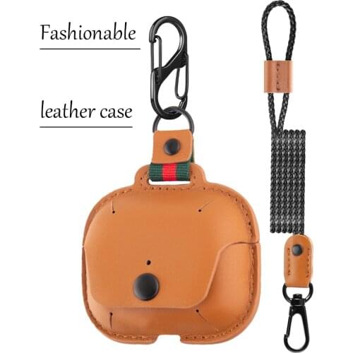 For airpods Pro protective earphones case, wireless Bluetooth headset bag storage box fall proof real leather case and neck rope