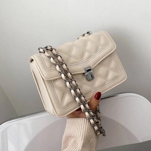 Lingge Small PU Leather Flap Crossbody Bag for Women 2021 Classic Fashion Luxury Branded Chain Shoulder Handbags and Purses