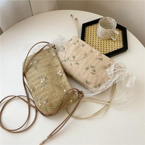 Womens Bag Fashion New Women Woven Lace Shoulder Crossbody Messenger Bag Casual Ladies Flower Embroidery Small Purse Handbags