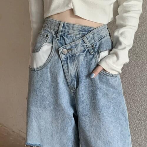 Stylish Irregular Waist Holes Hollow Out Jeans Women Plus Size Autumn Wide Leg Loose Casual Denim Pants Street Wear Hip Hop Pant