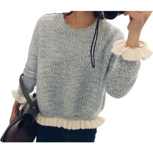 New Autumn Winter Sweater Women Loose Thick Wood Ear Pullover College Wind Hedging Short Jumper Bottoming Shirt Vestidos LXJ137