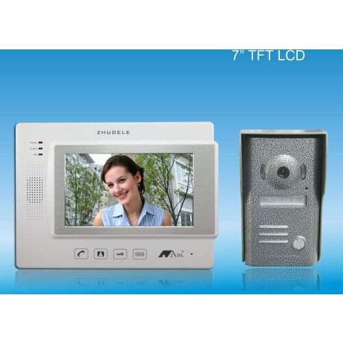 ZHUDELE luxury intercom system doorbell kits 7"luxury color video door phone , CCD camera,nightvision&water proof (1 in 1)