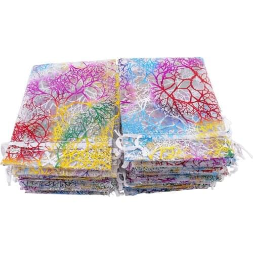 100pcs/lot White Coral Drawstring Organza Bag Organizer Jewelry Box Gift For Christmas Jewelry Display Packaging Bags