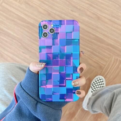 3D Block Grid Phone Case For iphone 12 Mini 11 Pro Max Fashion Creative SE 7 8 Plus X XR XS Lattice Soft Silicone Protect Cover
