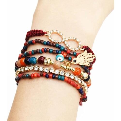 6pcs/set Fashion Multilayer Crystal Stone Beads Tassel Charms Bracelets & Bangles Pulseras Mujer Boho Bracelet for Women Gift