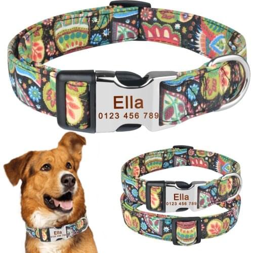AiruiDog Adjustable Personalised Dog Collar Pet Custom Engraved NameTag ID Collars S M L