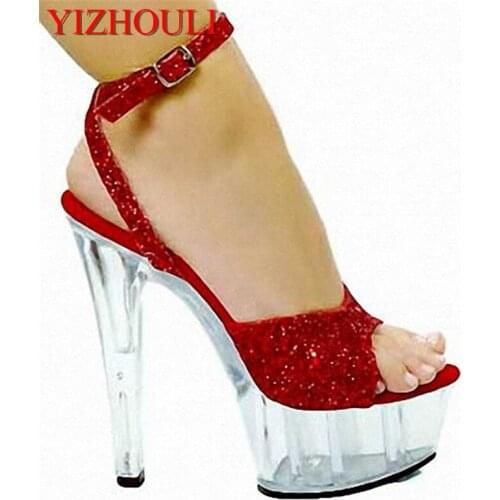 Glitter bright eye crystal sandals stage fashion runway size code 15 cm super high heels