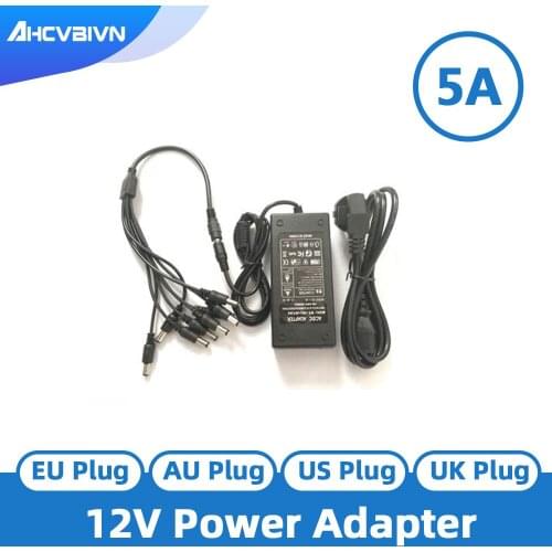 AHCBIVN 12V 5A 8CH Power Supply CCTV Camera Power Box 8 Port DC+Pigtail COAT DC 12V Power Adapter