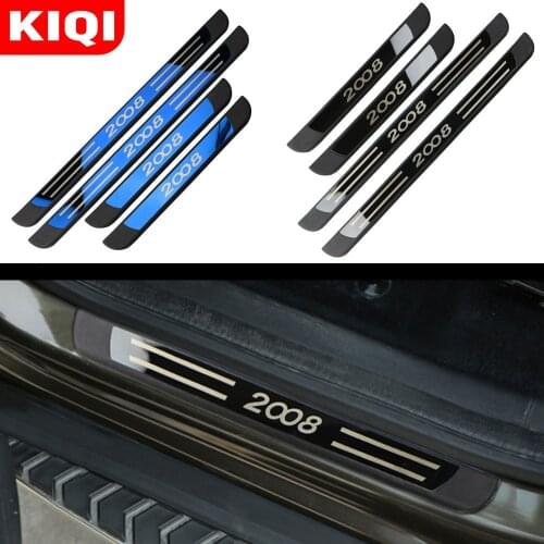 KIQI 4Pcs Car Door Sill Scuff Plate Decor Cover Sticker for Peugeot 2008 2014 2015 2016 2017 2018 2019 2020 Accessories