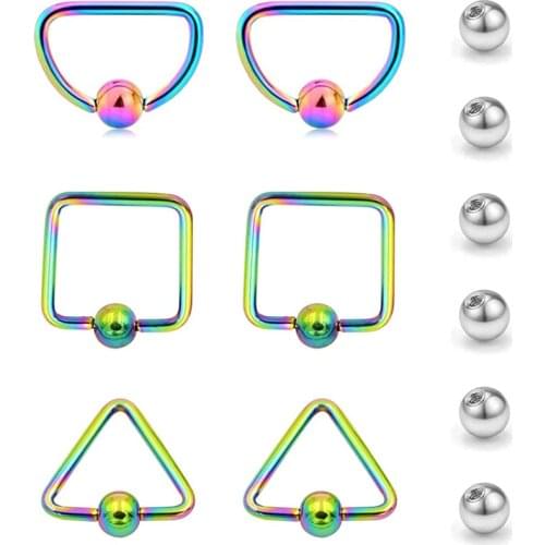 Nose ring and replacement barbell snuff cartilage earrings Dsquare and triangle shaped perforated barbell parts for female girls