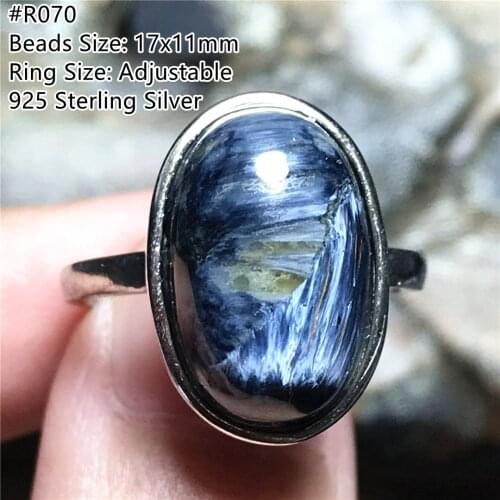Top Natural Blue Pietersite Ring Silver Sterling Jewelry For Women Men Oval Beads Namibia Energy Gemstone Adjustable Ring AAAAA
