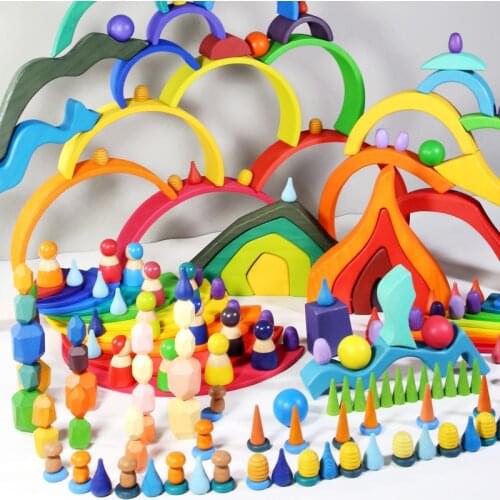 Wooden Blocks Rainbow Stacker Toys For Kids Creative Wooden Building Blocks Set For Kids Educational Toys For Children Toys