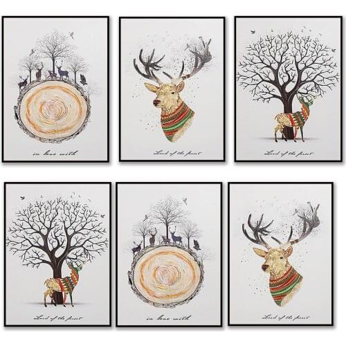 Creative Elk Forest Painting Core Wall Hanging Pictures Draw Art Print Poster Home Living Room Art Decor