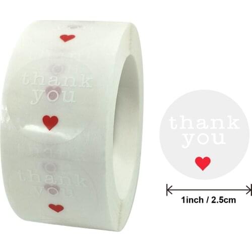 Qiduo Wholesale circle transparent thank you stickers red heart seal label gift packaging stickers 500pcs/ roll handmade sticker