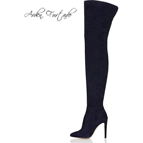 Arden Furtado Fashion Womens Shoes Winter Pointed Toe Stilettos Heels Zipper Elegant pure color sexy Over The Knee High Boots