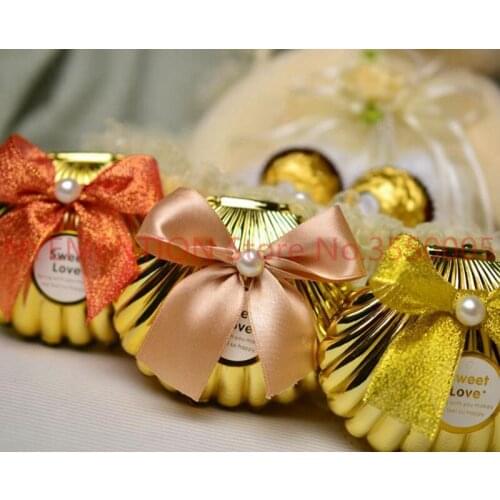 Sea Shell wedding party favor holder chocolate gift candy boxes with butterfly knot Wedding Party shower Favors gifts 500pcs