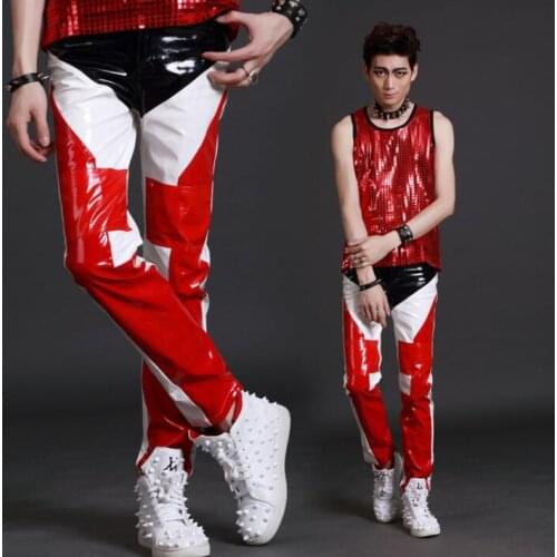 Mens pants stage personality leather harem pant men feet trousers singer dance rock fashion pantalon homme street star style