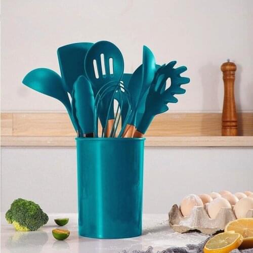 12PCS Silicone Cooking Utensils Set Non-stick Spatula Shovel Wooden Handle Cooking Tools Set Kitchen Tools & Gadgets