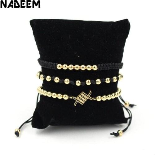 NADEEM Anil Arjandas Brand 3Pcs/Set Copper Bead Bracelet Sets Men Jewelry CZ Claw Charm Braiding Macrame Bead Bracelet Pulseiras