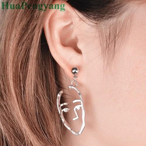 New Europe and the United States minimalist fun face earrings unique abstract contour design hollow earrings wholesale