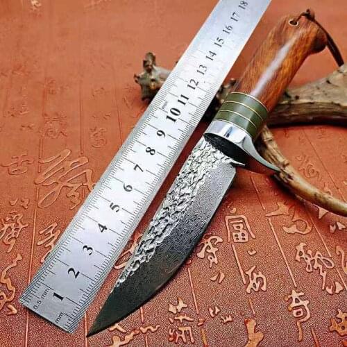 VG10 Damascus steel stabilized wood handle outdoor hunting knife high hardness forging straight knives EDC tool