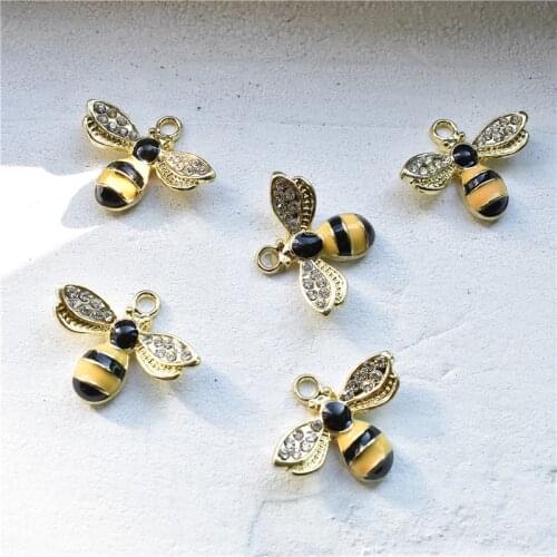 Bee Animal Enamel Charms Gold Tone Oil Drop Pendant DIY Bracelet Womens Necklaces Jewelry DIY Making 14x18mm
