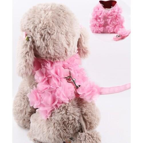 Pink Flowers Dog Harness Leash Set Accessories Cute Puppy Cat Chest Strap Leashes Vest For Chihuahua Yorkshire Terrier Teddy Pet