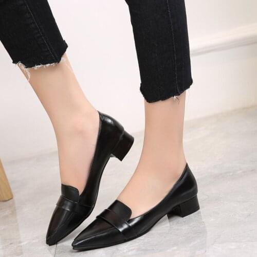 QWEDF new style Slim black work shoes female high-heeled pointed single shoes professional high-heeled thick with shoes SE-04