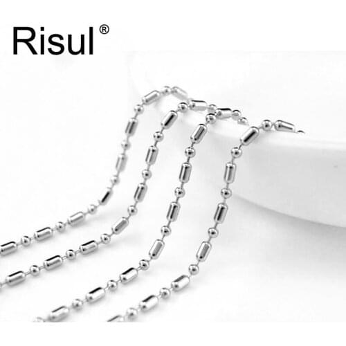Risul Mens JEWELRY 2.4mm strand bead ball bamboo chain Stainless Steel Necklace diy fittings High Quality chain