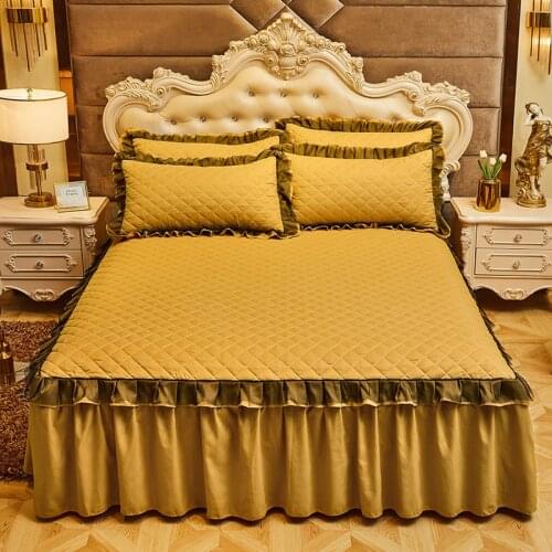 Luxury Lace Bed Skirt Thickened Bed Spread King Size 2/3 Pcs Cotton Queen Bedded Set Mattress Solid Color Plus Size Sheets