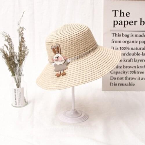 2021 Cartoon Bunny Hat Summer Cap For Kids Girl Hats Breathable Straw Hat Elegant Sun hat Lovely Toddler Baby Bonnet Beach Cap