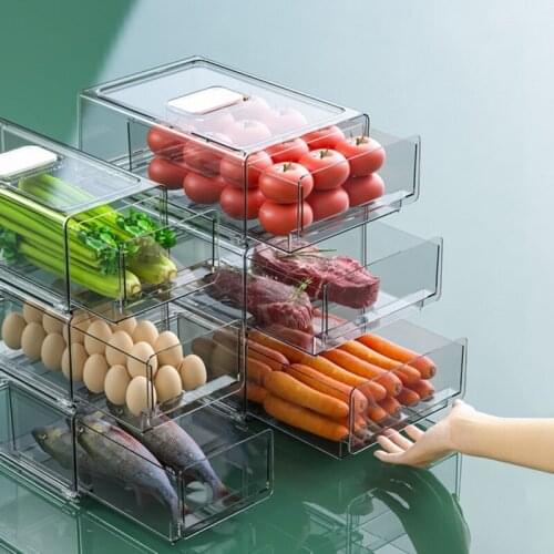 Stackable Plastic Food Storage Bins With Drainage Hole Refrigerator Organizer Cabinets-Clear Plastic BPA-Free Food Storage Rack