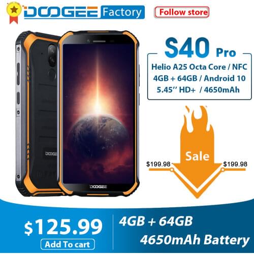 DOOGEE S40 Pro Smartphone 4GB 64GB Octa Core 13MP IP68/IP69K Mobile Phone 5.45'' HD+ Android 10 4650mAh NFC 4G LTE Cellphone