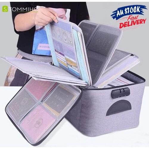STOMMIHO Multi-Layer Document Organizer Bag with Lock Travel Storage Box for Important File Passport Certificate Legal Document
