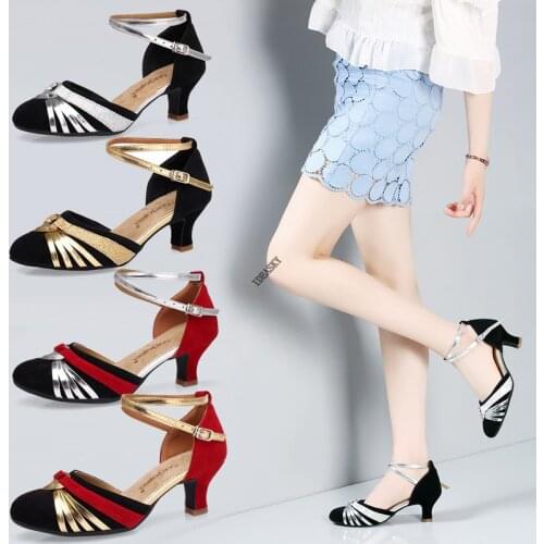 New Black Red Latin Dance Shoes Closed Toe 5.5 Cm Heel Height Cheap Ballroom Latin Dance Shoes Salsa Dance Shoes Women