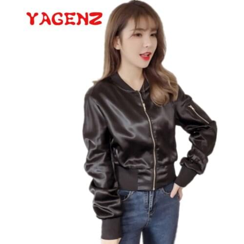YAGENZ Spring Autumn Leather Jacket Women Tops BF Short Coat chaqueta mujer PU Leather Jacket Female Zipper Outerwear jacket 408