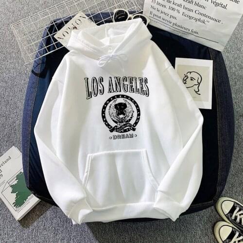 LOS ANGELES DREAM Aesthetic Letters Pattern Cotton Hoodies Women Long Sleeve Drawstring Pullover Hooded Sweatshirts Tops A40