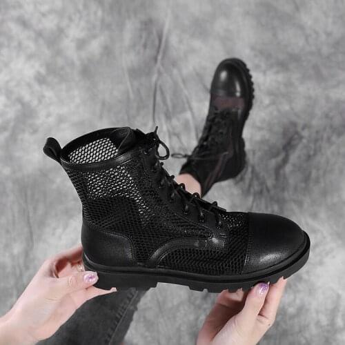 Rimocy Breathable Mesh Summer Ankle Boots for Women Chunky Platform Height Increase Shoes Woman High Heels Sandals Boots Mujer