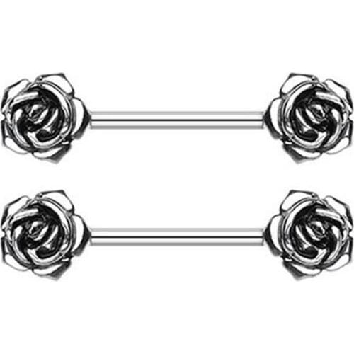 1 Pair New Elegant Rose Alloy Plated Soft Bar Body Nipple Rings Jewelry Women, Bar Barbell Piercing Nipple pircing ombligo