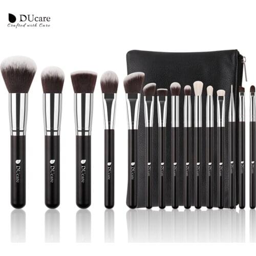 DUcare 15Pcs Makeup Brushes Set Professional Goat Hair Make Up Brush Foundation Powder Concealer Cosmetics brush with Bag