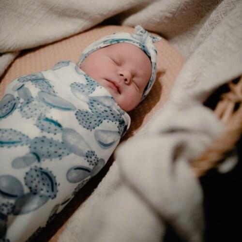 2Pcs/Set Newborn Baby Receiving Blanket Headband Set Infant Floral Swaddle Wrap Sleeping Bag Hair Band Kit C5AF