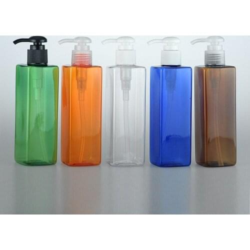 20pcs/lot 250ml square lotion pump cosmetic bottles amber liquid soap PET bottle, Shower Gel shampoo Travel Cosmetics container