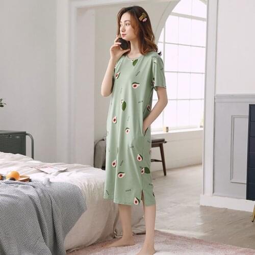 2021 Summer Night Dress Women Plus Size Nightgown Cartoon Print Sleepshirts Short-sleeves Nightdress Homewear Cotton Sleepwear