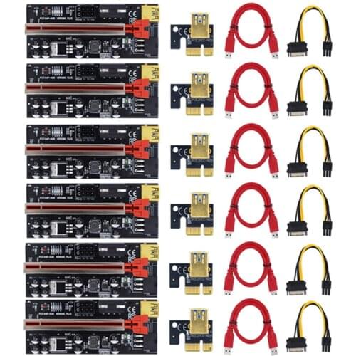 3/6pcs PCI-E Pcie Riser 009C Plus Express 1X 16x Extender PCI E USB Riser GPU Dual 6Pin Adapter Card SATA 15pin For BTC Miner