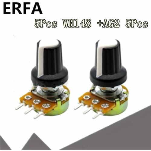 5set WH148 1K 10K 20K 50K 100K 500K Ohm 15mm 3 Pin Linear Taper Rotary Potentiometer Resistor for Arduino with AG2 White cap