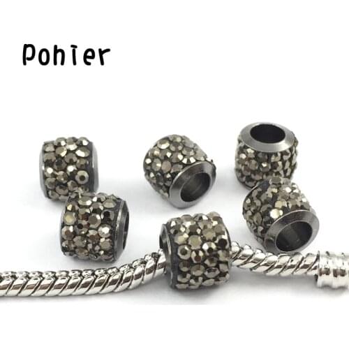 6*8mm Silver Plated Mirror Black Clay Charm European Beads Fit Charms Bracelets&Bangles Necklace DIY Jewelry
