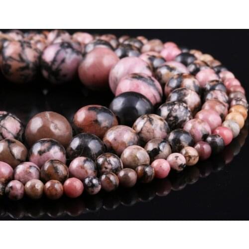 Natural Stone Beading Black Rhodochrosite Round Loose Spacer Beads for Jewelry Making DIY Bracelet Necklaces Accessories
