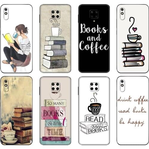 Black tpu Case For Xiaomi Redmi 7A 8 8A 9 9A 9C Case Redmi Note 8T 8 Pro T Note 9 9S 9 Pro Case Books And Coffee